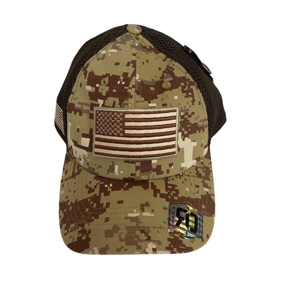 Runs Deep Tactical Camo Mesh Trucker Hat With Embroidered American Flag Mens OS - Picture 1 of 8